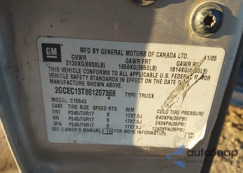 2006 Chevrolet Silverado 1500 Lt1 from USA, damaged, VIN 2GCEC13T861207368